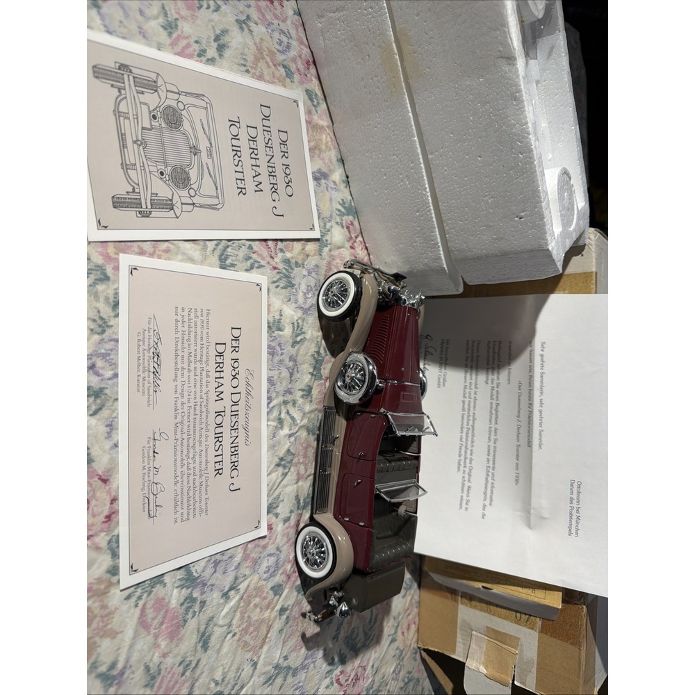 Franklin Mint 1930 Duesenberg J Derham Tourster 1:24 Maroon w/ Box & COA